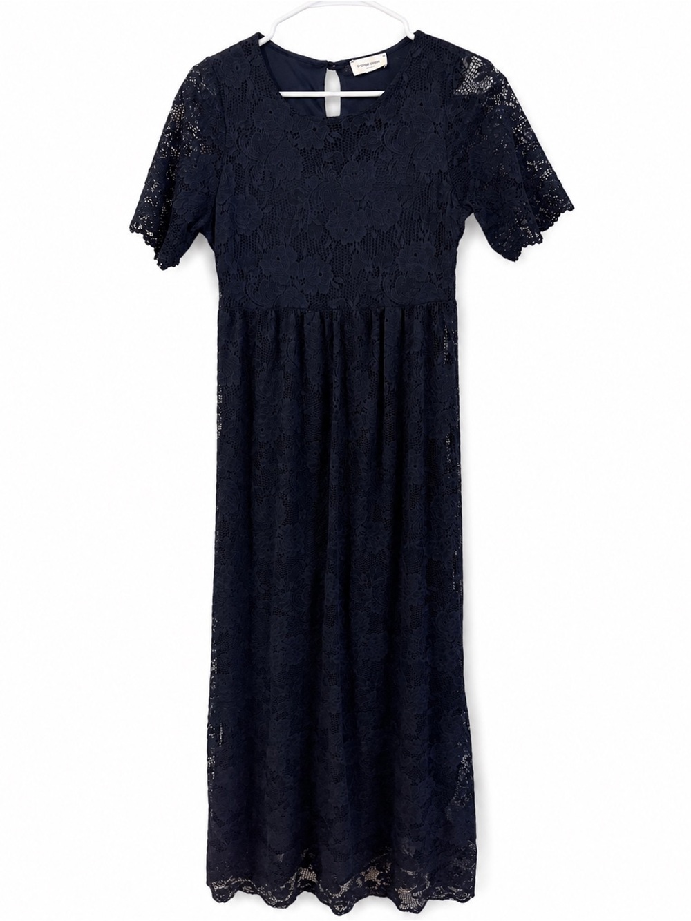 Woman’s navy blue maxi dress